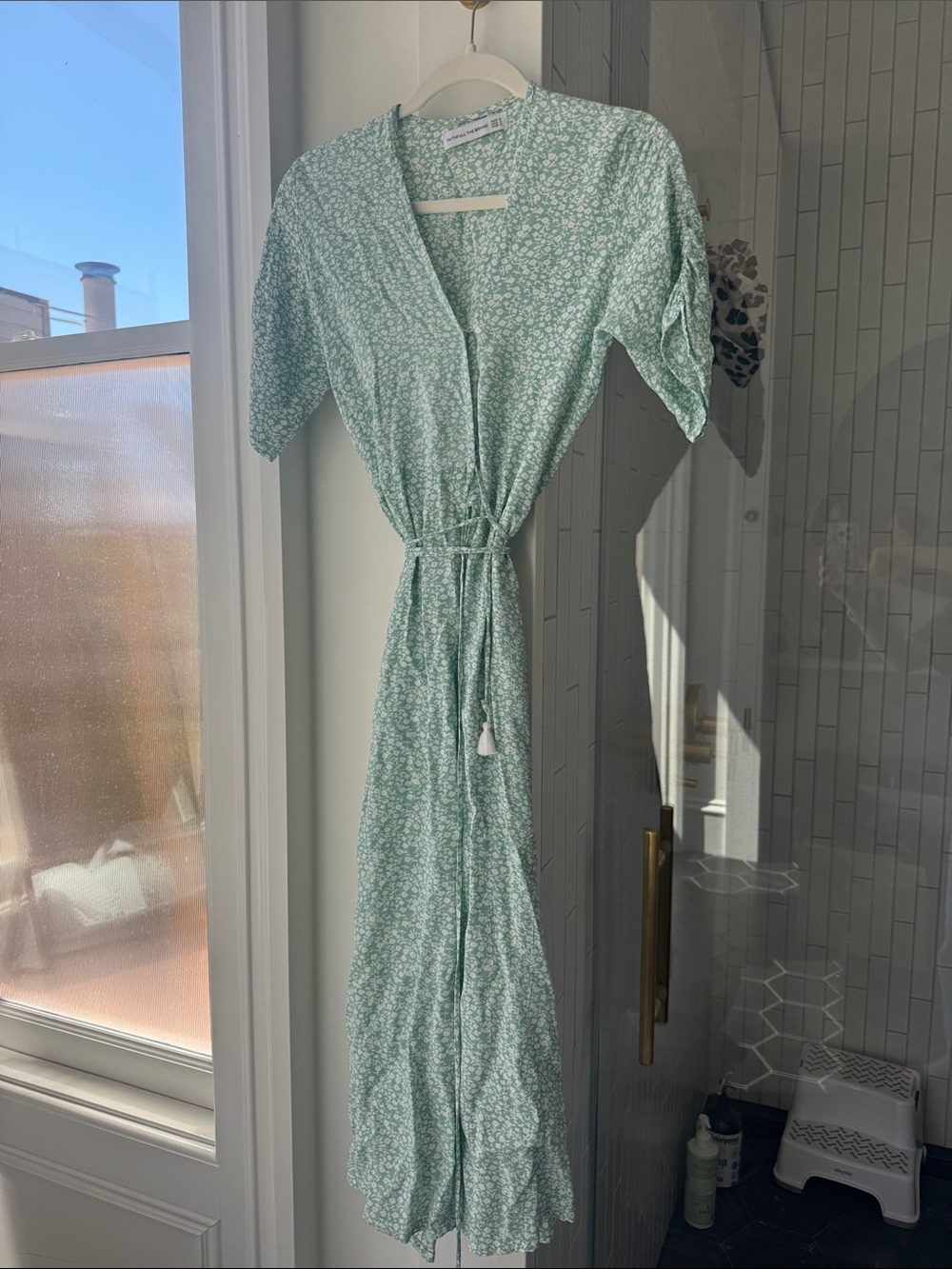 Faithfull the Brand Mint Green Ditsy Floral Tie-Waist Maxi Dress